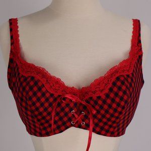 Frederick's of Hollywood NWOT Tartan Plaid Padded Bra Lingerie Schoolgirl Corset